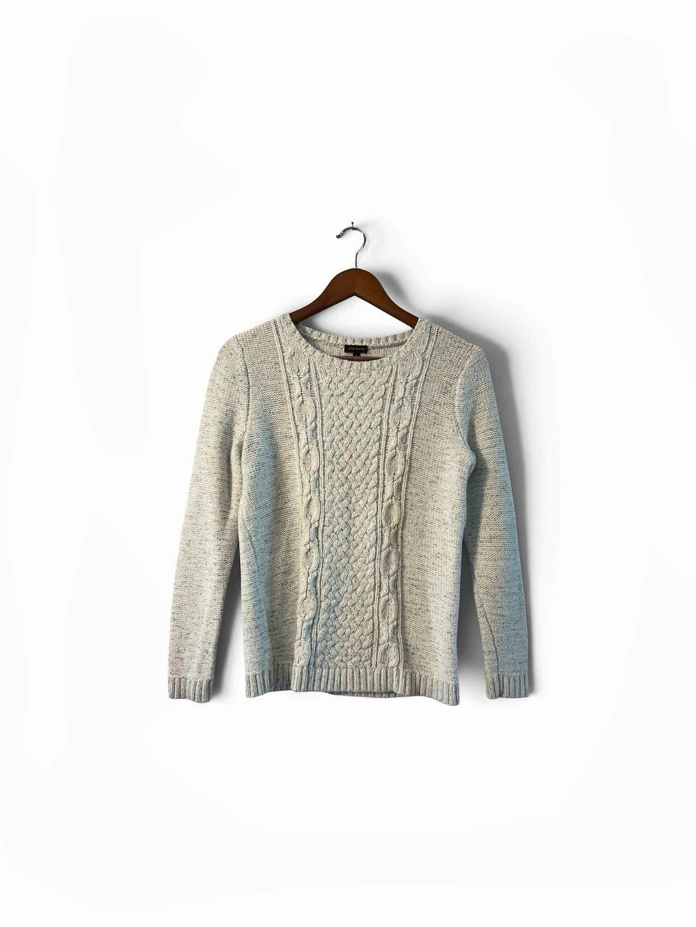 Coastal Preppy Talbots Cable Knit Sweater Small Ivory Flecked Cotton Fisherman